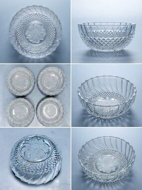 ​Set of 4 Vintage KIG Indonesia Clear Glass Bowls | Floral Sunflower Design **